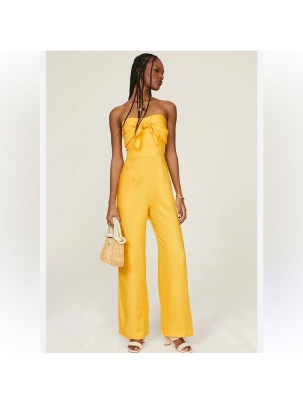 Derek Lam collective yellow strapless wide leg jumpsuit stretchy fabric size 48